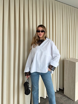 Laluvia Beyaz Içi Dantelli Gömlek - 0826