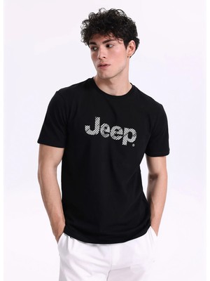 Jeep Bisiklet Yaka Baskılı Siyah Erkek T-Shirt J5SM-TST7351