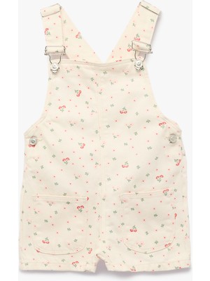 Koton Pamuklu Kolsuz Kare Yaka A Kesim Çiçekli Denim Salopet