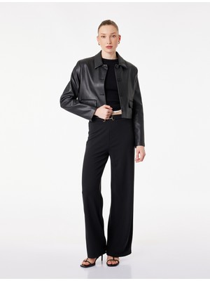 Koton Krep Scuba Kumaş Kemer Detaylı Bol Paça Palazzo Pantolon