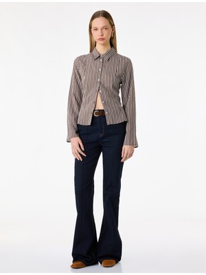 Koton Uzun Kollu Klasik Yaka Slim Fit Viskon Çizgili Gömlek