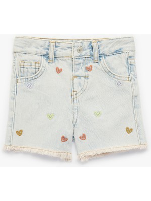 Koton Kalp Nakışlı Paça Detaylı Pamuklu Denim Şort