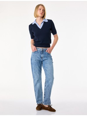 Koton Pamuklu Cepli Düğmeli Normal Bel Düz Paça Denim Pantolon - Slim Straight Jeans