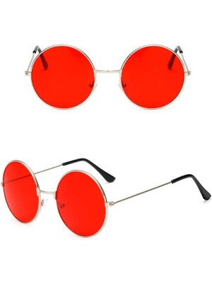 Emh Store Yuvarlak Cam John Lennon Tarzı Gümüş Çerçeveli Kırmızı Gözlük