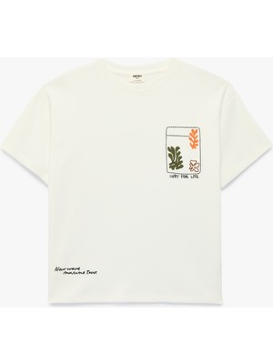 Koton Nakışlı Bisiklet Yaka Kısa Kollu Pamuklu Tişört