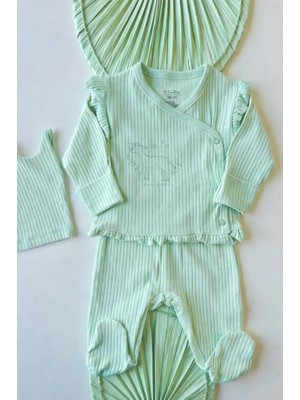 Anna Babba Annababba Yenidoğan Bebek Takımı 3’lü Fırfırlı Ayaklı  %100 Pamuk Set AB.2142