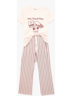 Koton Rahat Kalıp Kısa Kollu Bisiklet Yaka Pijama Takımı