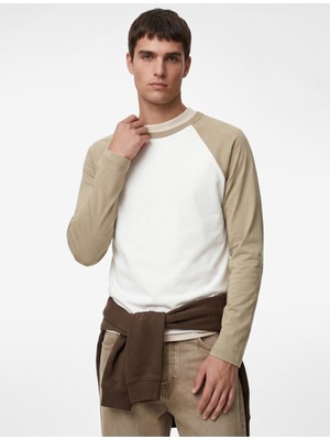 Koton Regular Fit Pamuklu Bisiklet Yaka Renk Kontrastlı Reglan Uzun Kollu Tişört