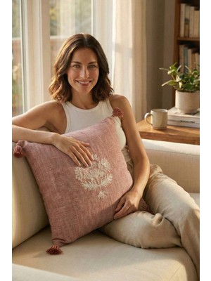 Jojomia Nysa Nakış Detaylı Dekoratif Kırlent Kılıfı 45x45