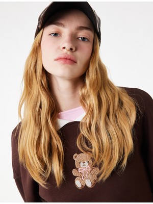 Koton Rahat Kalıp Uzun Kollu Polo Yaka Ayıcık Nakış Detaylı Sweatshirt