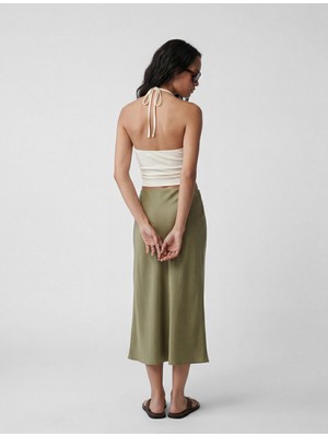 Koton Beli Lastikli Midi Saten Etek