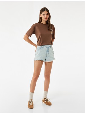 Koton Rahat Kalıp Pamuklu Püsküllü Paça Mini Denim Şort