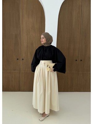 Moda Aksa 1287 Pileli Kmr Etek Koyu Krem