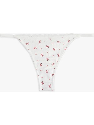 Koton Kurdele Baskılı Dantel Detaylı Rahat Kalıp Saten String Külot