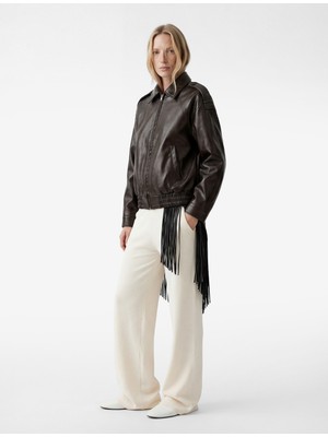 Koton Uzun Kollu Gömlek Yaka Cepli Suni Deri Ceket