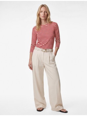 Koton Modal Kumaş Uzun Kollu Bisiklet Yaka Çizgili Tişört