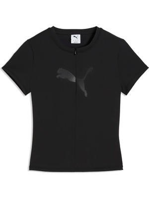 Puma Kadın Siyah Puma  Dare To Slim Graphic Tee Siyah Kadın Fermuar Detaylı Dar Kesim T-Shirt