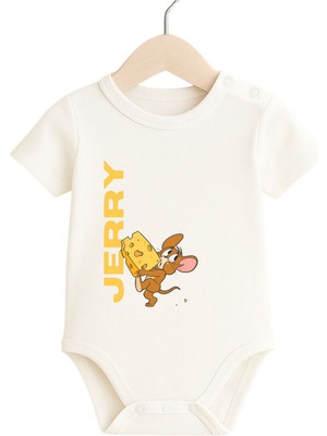 Babytex %100 Pamuk Kısa Kollu Çıtçıtlı Body & Zıbın Jerry Baskılı Bebek Zıbın