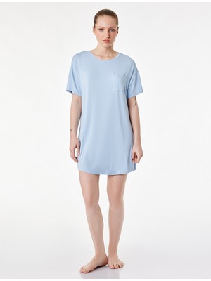 Koton Cepli Bisiklet Yaka Kısa Kollu Viskon Gecelik