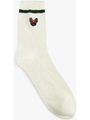 Koton Köpek Işlemeli Pamuklu Soket Çorap