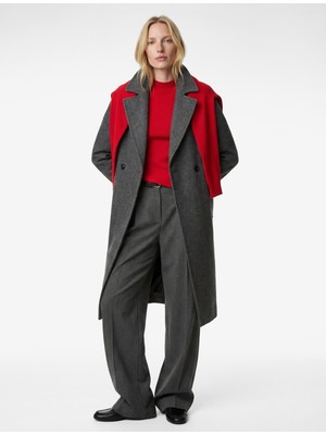 Koton Uzun Kaşe Kaban Kruvaze Uzun Kollu Düğmeli Cepli