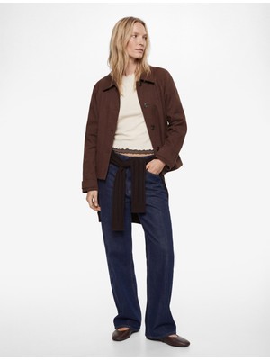 Koton Uzun Kollu Düğmeli Cepli Kemerli Kısa Gabardin Trençkot