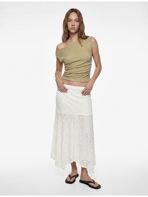 Koton Asimetrik Yaka Kolsuz Slim Fit Drapeli Bluz