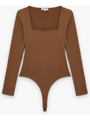 Koton Pamuklu Slim Fit Uzun Kollu Kare Yaka Bodysuit