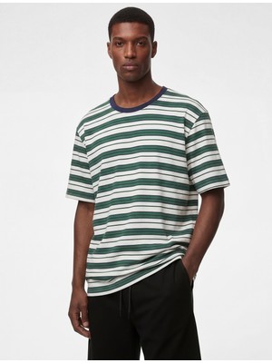 Koton Regular Fit Kısa Kollu Bisiklet Yaka Pamuklu Çizgili Tişört