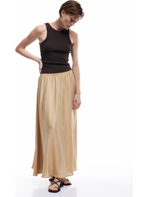 Koton Standart Bel Bol Kesim Keten Karışımlı Midi Boy Kloş Etek