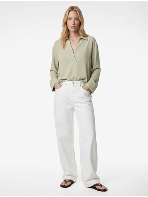 Koton Aerobin Kumaş Uzun Kollu V Gömlek Yaka Bluz