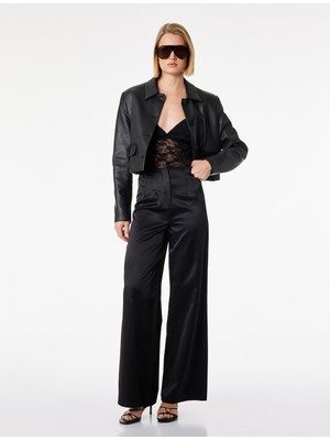 Koton Slim Fit Yüksek Bel Geniş Paça Saten Pantolon