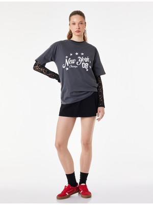 Koton Rahat Kalıp Kısa Kollu Bisiklet Yaka Pamuklu Baskılı Tişört