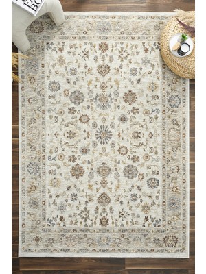 Venucci Home & Living Frezia Floral Bambu Polyester Oturma Odası Salon Mutfak Halısı Eskitme Çiçekli Vintage Halı