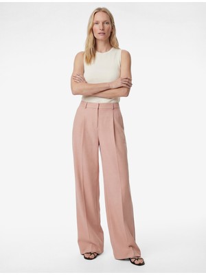 Koton Yüksek Bel Viskon Karışımlı Cepli Pileli Geniş Paça Pantolon