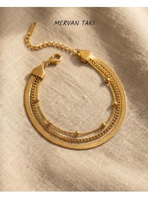 Gold Renk Çok Zincirli Çelik Bileklik