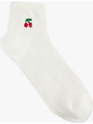 Koton Kiraz Işlemeli Pamuklu Soket Çorap