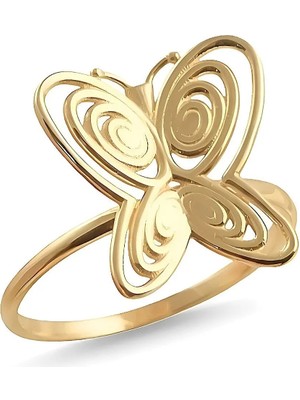 Zeya Kuyumculuk 14 Ayar Altın Kıvrımlı Kelebek Yüzük