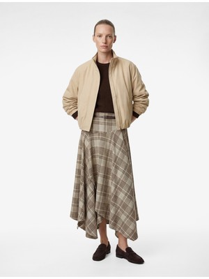 Koton Kemer Detaylı Asimetrik Kesim Ekoseli Midi Etek