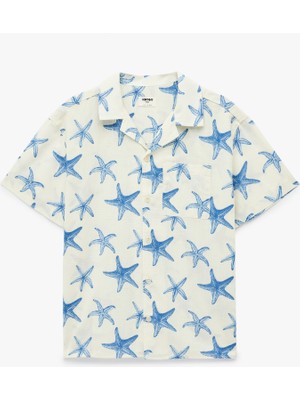 Koton Pamuklu Cepli Devrik Yaka Desenli Kısa Kollu Gömlek