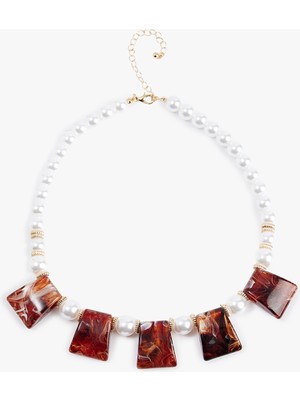 Koton Çok Renkli Geometrik Boncuklu Inci Kolye