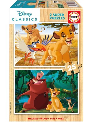 Educa 2X25 Parça Aslan Kral Kız Çocuk Ahşap Puzzle (3-5 Yaş)