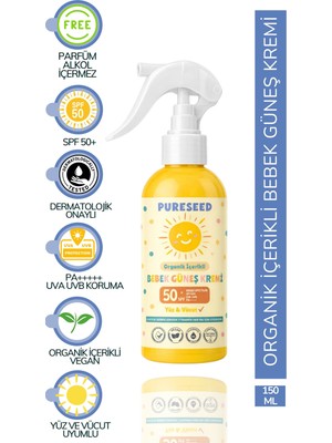Pureseed Natural Organik Içerikli Bebek Güneş Kremi Çok Yüksek Koruma Spf 50+
