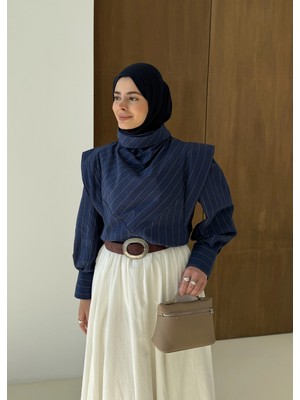 Moda Aksa Çizgili Gömlek Lacivert