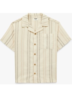 Koton Pamuklu Cepli Devrik Yaka Kısa Kollu Çizgili Gömlek