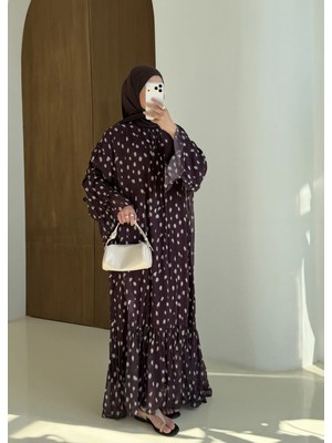 Moda Aksa Bambi Desen Nizwa Elbise Bordo