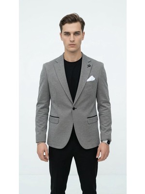 Plus Scorpion Erkek Siyah Slim Fit Blazer Ceket Tek Düğme Çift Yırtmaç Kollu Yamalı