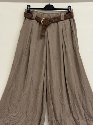 Della Moor Vizon Kadın Italyan Dev Geniş Paça Kemerli Beli Lastikli Tencel Kumaş Salaş Etek Pantolon