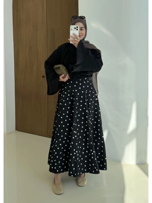 Moda Aksa 4414 Puantiye Etek Siyah