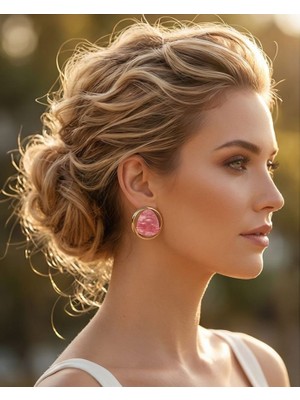 Uretti - Nerman 4053 1589 Pembe Gold Üçgen Daire Küpe